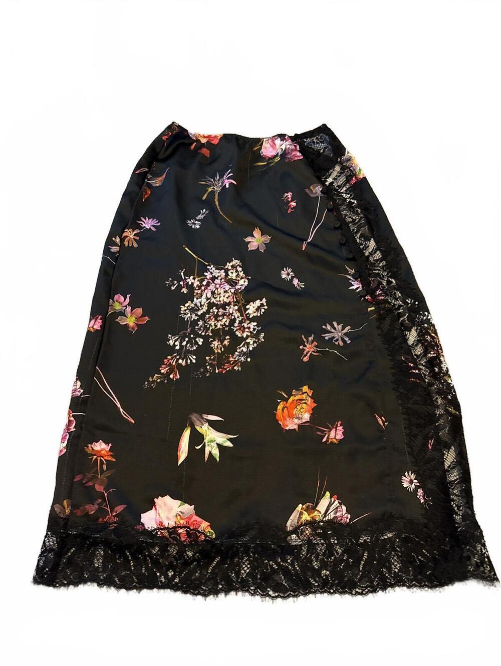 Victoria’s Secret Black Floral Detail Satin Slip midi skirt NWT Size XS